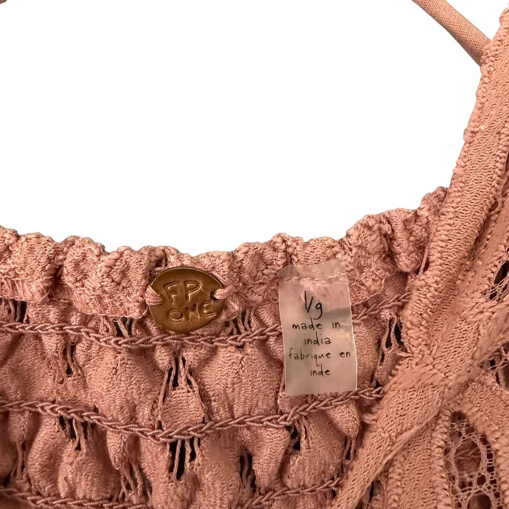 Free People One | Adella Slip Dress Rose Pink Boho Lace Mini Size L - Picture 10 of 15